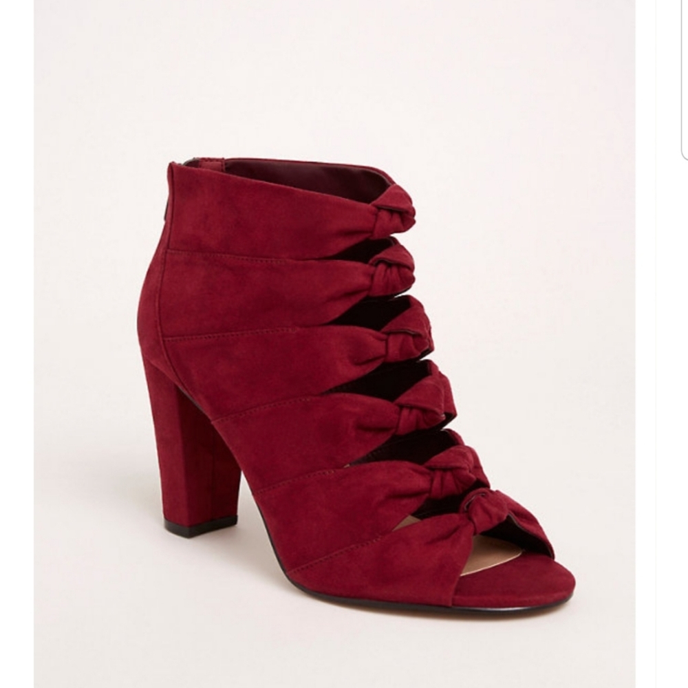 Torrid 12W Wine Color Open Toe Bootie Stacked Heel